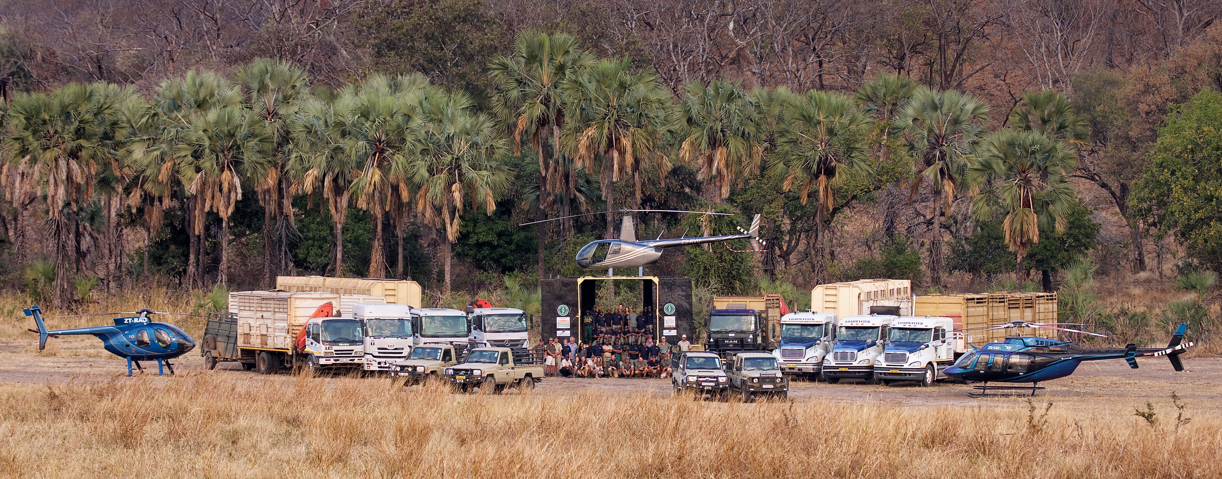 What it takes to move 500 elephants: all this equipment was brought up from South Africa as part of this massive operation. Photo by Frank Weitzer.